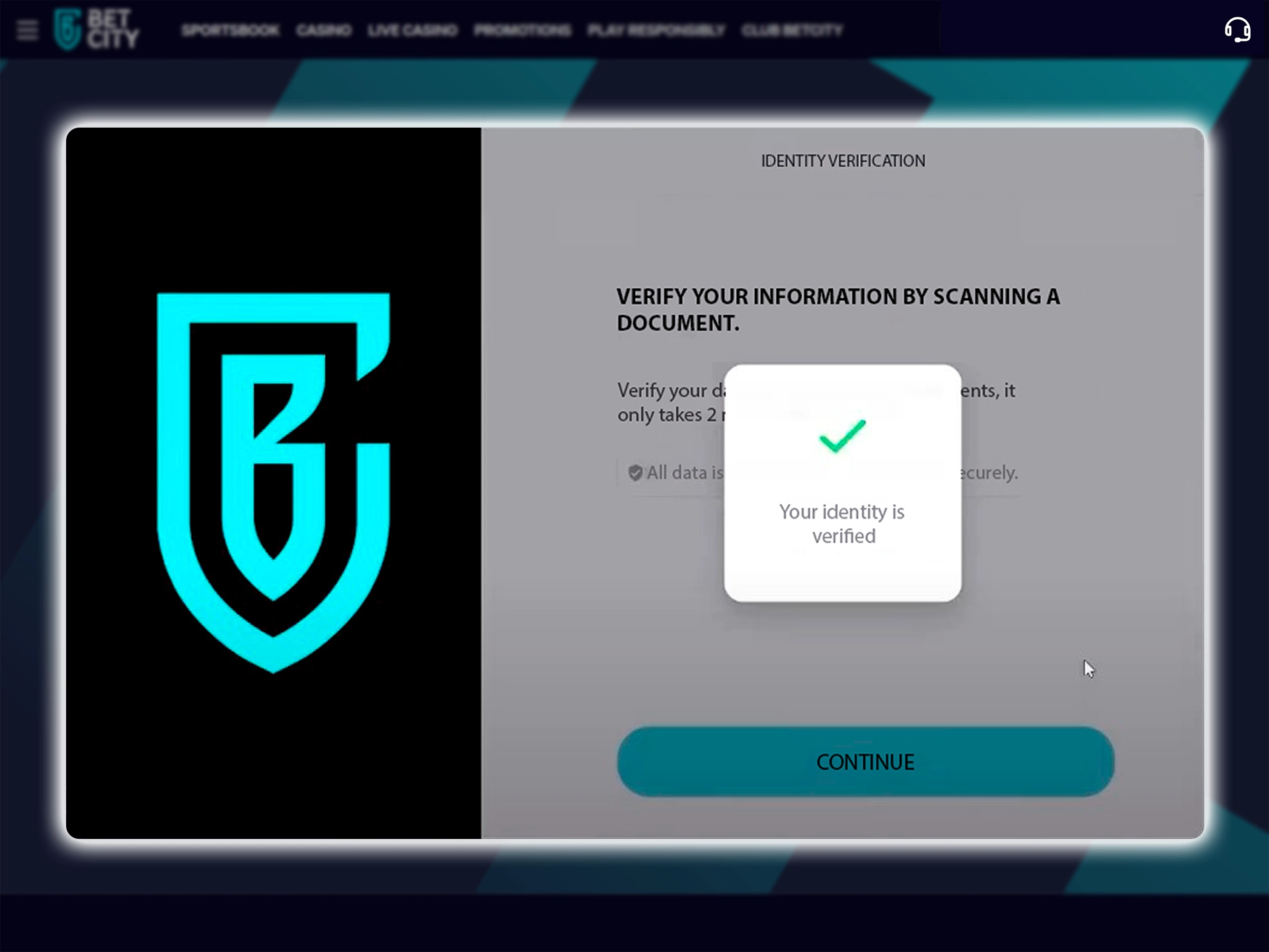 Provide proof of your identity to complete the verification process at Betcity.