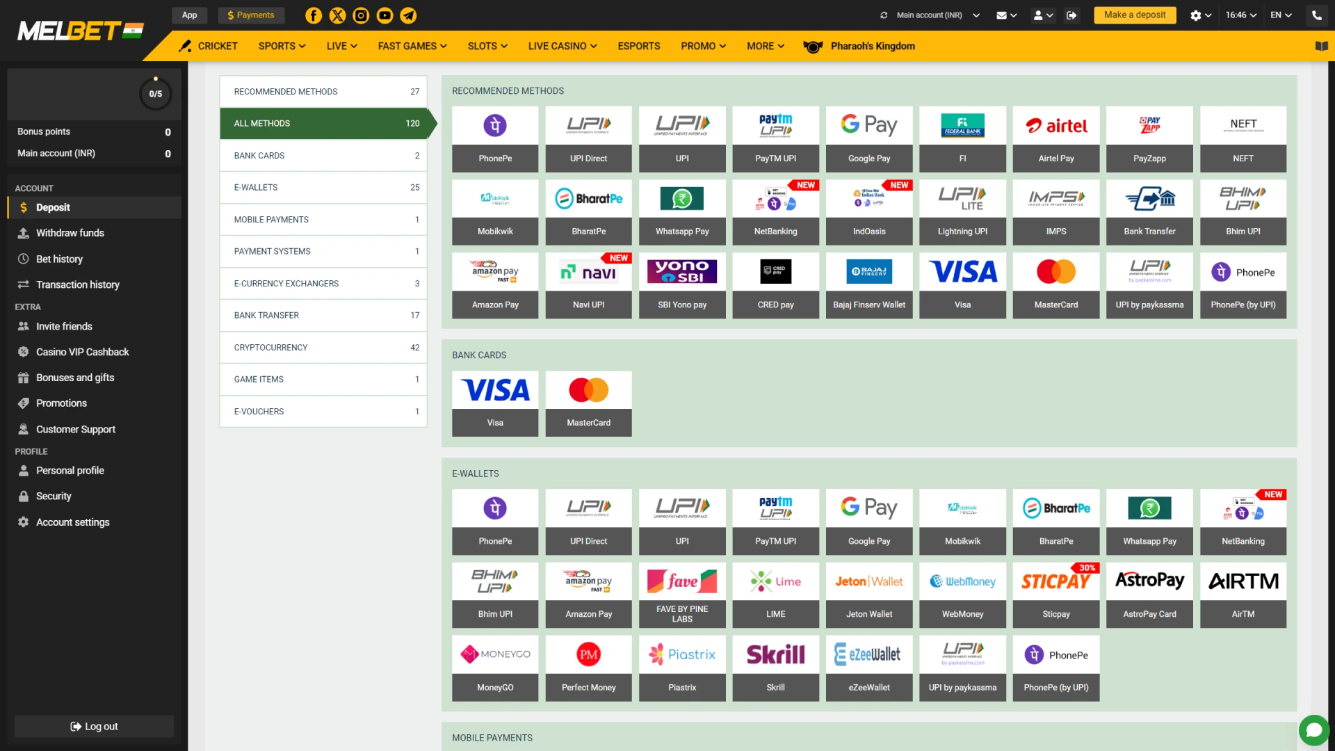 Choose your desired deposit method.