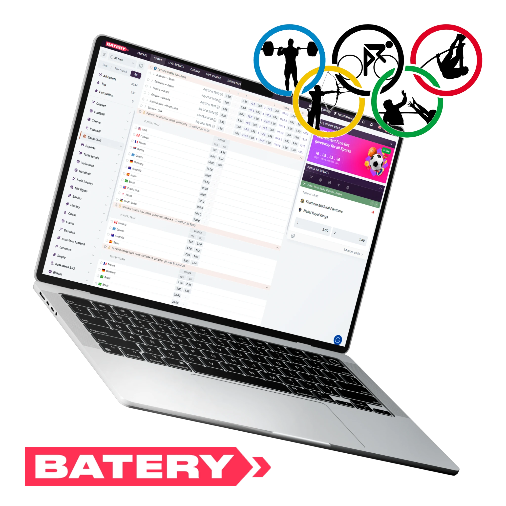 Batery offers a seamless betting experience for the Olympic Games, catering to all sports fans.