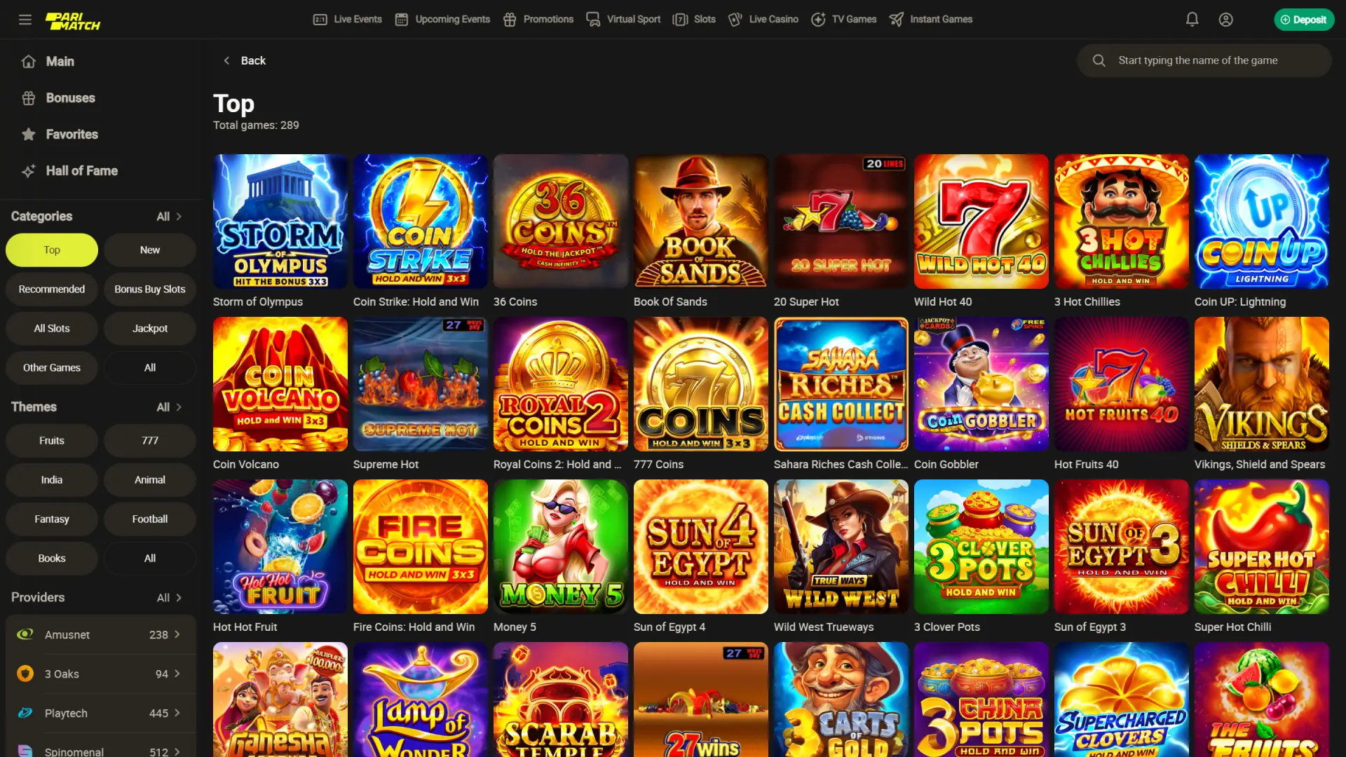 Choose your game from hundreds at Parimatch Casino.