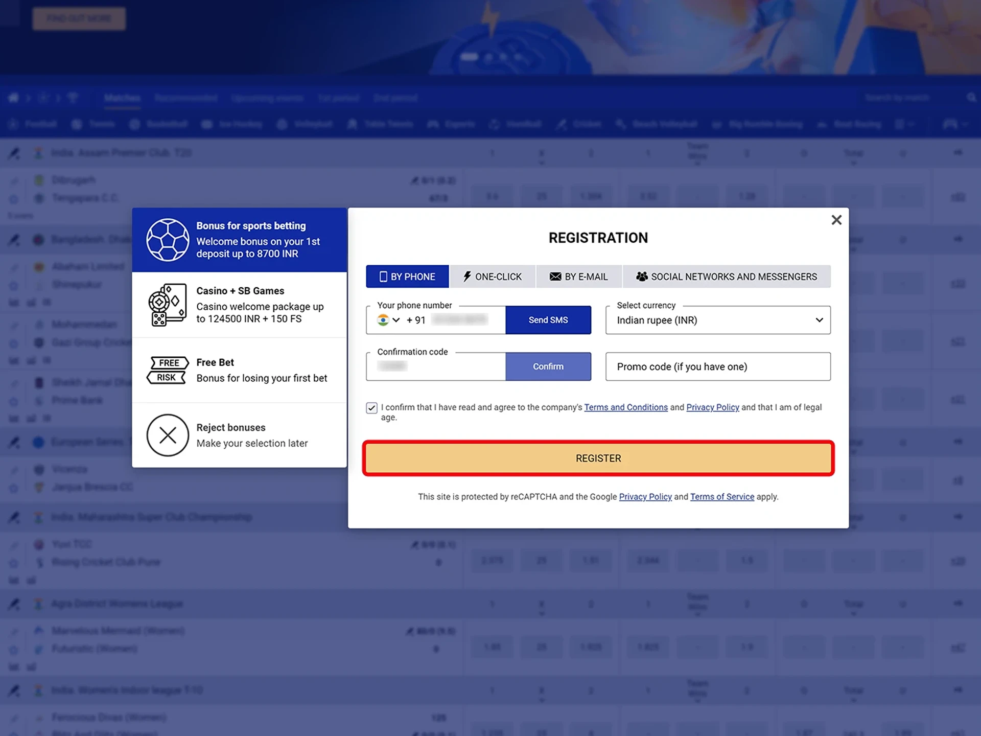 Make sure that you have entered all of your details correctly and finish registering with SapphireBet.