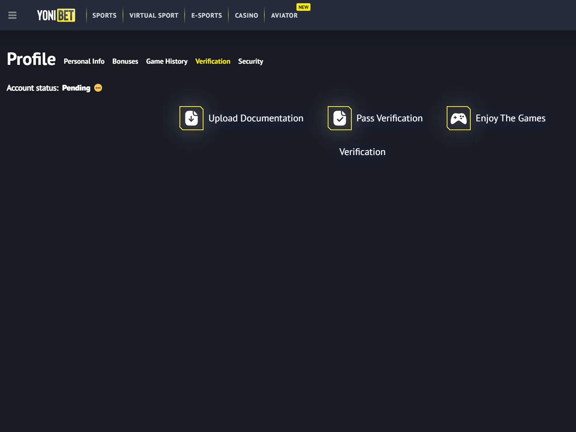 Send the necessary documents to verify your Yonibet account.