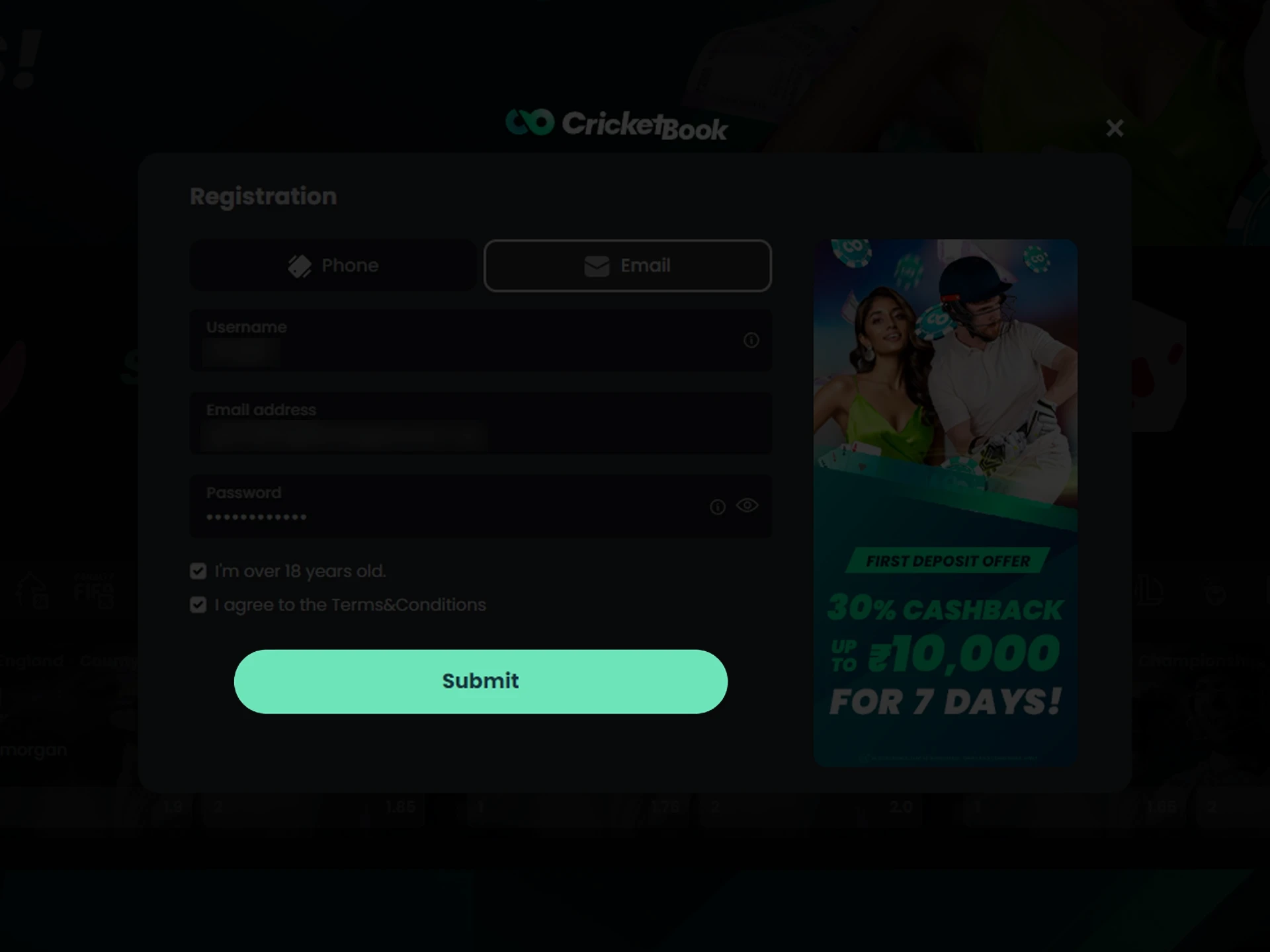 Ensure all details are correct to proceed with Cricketbook sign-up.